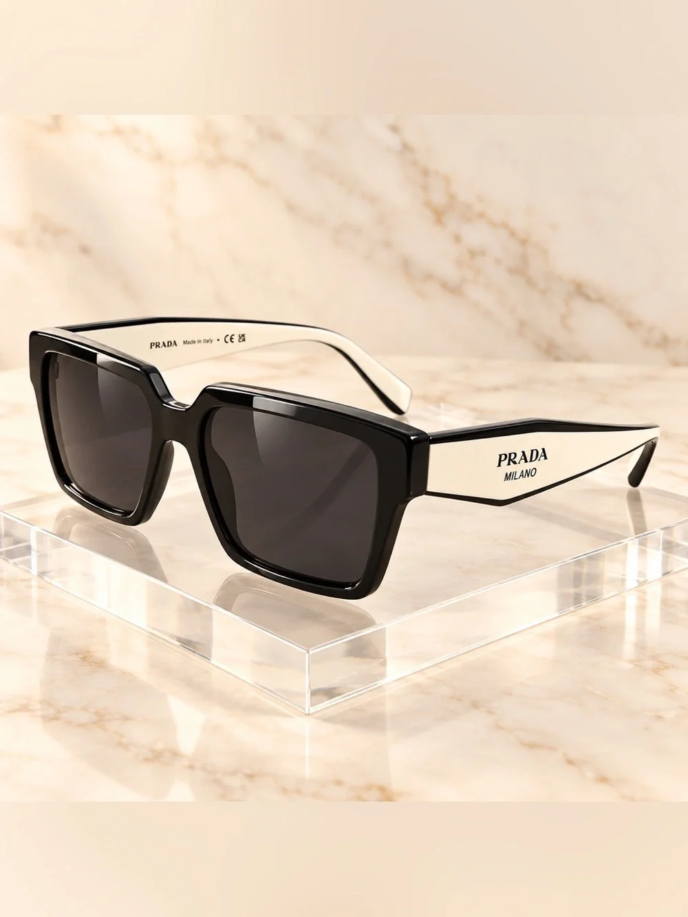 Prada PR24ZS Black Frame Sunglasses with Cream Temples